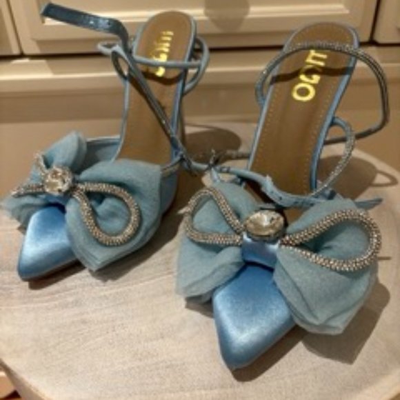Size 6 EGO blue rhinestone heels - Picture 2 of 5